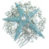 Sindary Wedding Headpiece 3.15" Pearl Rhinestone Crystal Bridal Starfish Hair Comb HZ6412 (Silver-Tone Blue)
