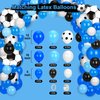 Soccer Birthday Party Decorations, 131PCS Blue Soccer Birthday Party Supplies Including Tablecloth Backdrop Banner Cake Topper Latex Balloons Foil Balloons Decorations Kit for Sport Ball Theme
