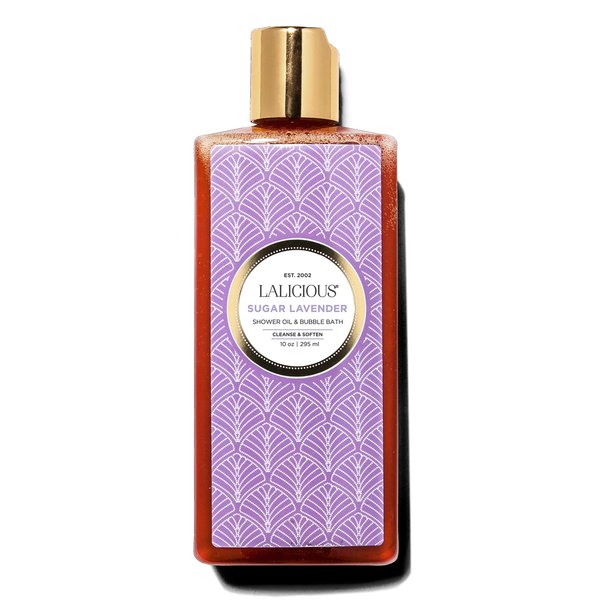 LaLicious Sugar Lavender Shower Oil & Bubble Bath - Natural Shower Cleanser with Topical Probiotics & Grapeseed Oil - Bath Soap Product for Shower, Bath & Shaving, No Parabens (10oz)
