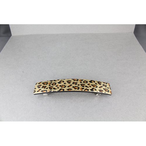 Gold Brown Black cheetah leopard print barrette plastic rectangle hair clip accessory 4.25 inches long