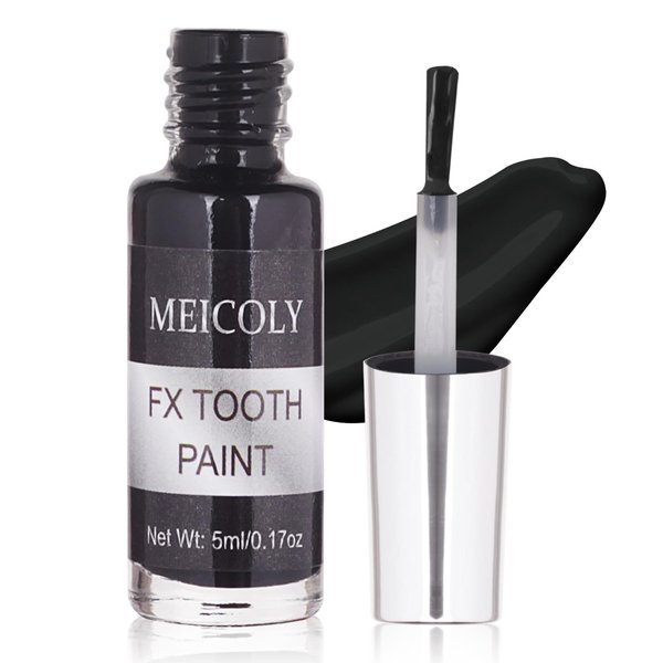 MEICOLY Black Tooth Paint,Black Out Tooth,Rotten Decayed Cruddy Missing Teeth Makeup,Professional Cosplay Teeth,Temporary Teeth Paint for Halloween SFX Special Effects Makeup,Dry Fast,Safe for Mouth