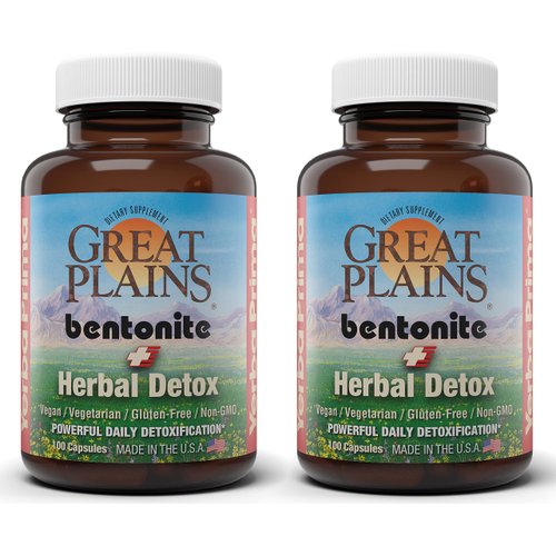 Yerba Prima Great Plains Bentonite Clay Caps Plus Herbal Detox (Pack of 2) - Food Grade - Liver & Colon Cleanse Supplement Capsules