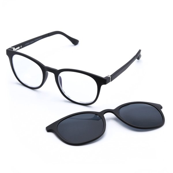 VITENZI Progressive Reading Glasses for Women and Men Multifocal Computer Readers with Blue Light Blocking MultiFocus Lenses - Includes Magnetic Sunglasses Clip On Naples in Black 2.00