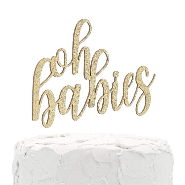 NANASUKO Baby Shower Cake Topper - Double Sided Gold Glitter - Premium Quality Made in USA (oh babies)