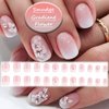 Pink Gradient Press on Nails with Flower Design, Glossy Short Square False Nails Gel Glue on Nails, Ombre Smudge Manicure Art Acrylic Fake Nails Stick on Nails for Coquette Women 24Pcs