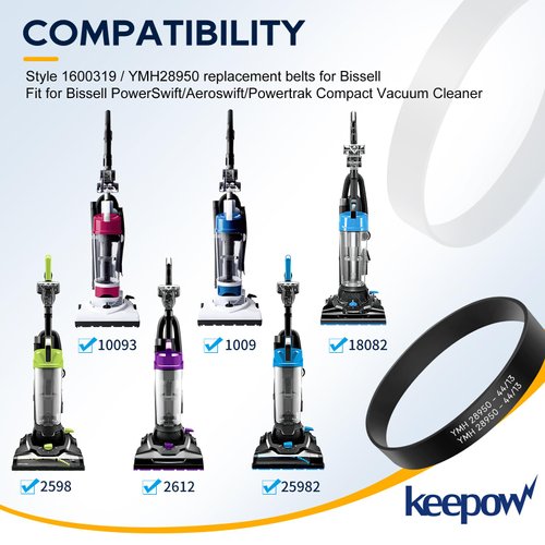 KEEPOW Replacement Belts for Bissell PowerSwift/Aeroswift/Powertrak Upright Vacuum Compatible with Models 1808, 18082, 25982, 2598, 2613, 2612, 1009, Replace Part 1600319&YMH28950, 2 Pack