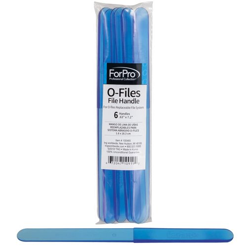ForPro Professional Collection O-Files File Handles for O-Files Replaceable File System, Blue, Double-Sided Manicure Nail File Handles, 7.2” L x .63” W, 6-Count