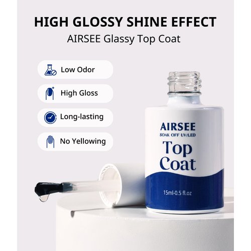 AIRSEE Gel Top Coat Nail Polish - 15ml No Wipe,Long Lasting Stain Resistant，Clear UV Glitter High Gloss Shiny Gel for Home DIY and Nail Salon