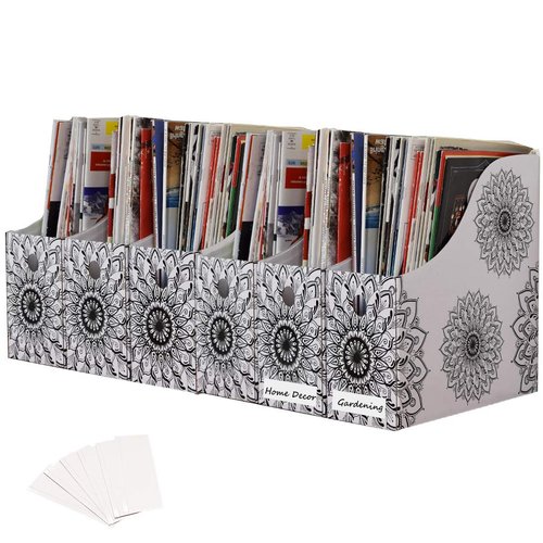 Evelots Magazine File Holder Organizer (6 Pack) Mandala-With Labels
