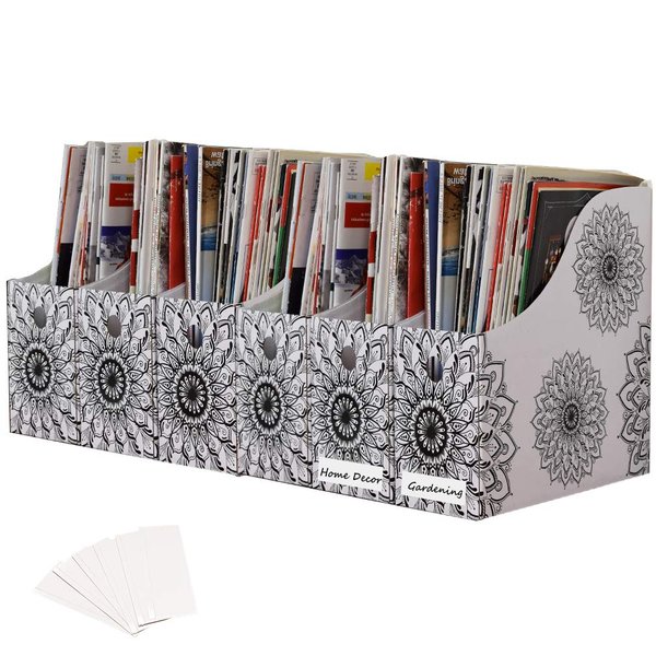 Evelots Magazine File Holder Organizer (6 Pack) Mandala-With Labels