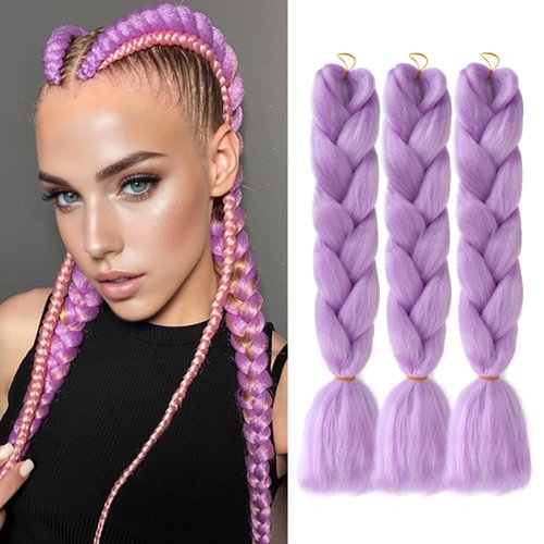 Jumbo Braids Box Braids Braiding Hair Extensions For Braiding Kanekalon Color Extensions for Braids,3 Pcs,24" Purple.