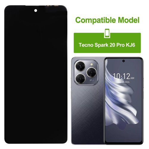 OLED Digital Display Replacement Compatible with Tecno Spark 20 Pro KJ6 (Black Without Frame) LCD Display Touch Screen Digitizer Assembly with Repair Tools