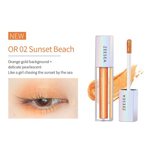 zeesea Glitter Galaxy Colored Liquid Eyeshadow, Dazzling Shimmer Eye Makeup, High Pigmented & Long Lasting (OR02 Sunset Beach)