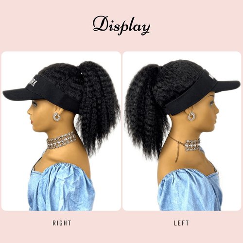 VAVANGA Hat Wig for Black Women - Black Hair with Hat Ponytail Wig Hat Baseball Cap Attached Hair Afro Kinky Yaki Hair Extensions Hat Wigs for Women(#1B, LD0315)