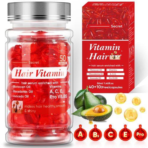 Jaxmoon Hair Treatment Serum - No Rinse with Moroccan Macadamia Avocado Oils, Vitamins A C E Pro Vit B5, Hair Serum for Frizzy and Damaged Hair, 50 Capsules, 4PCS