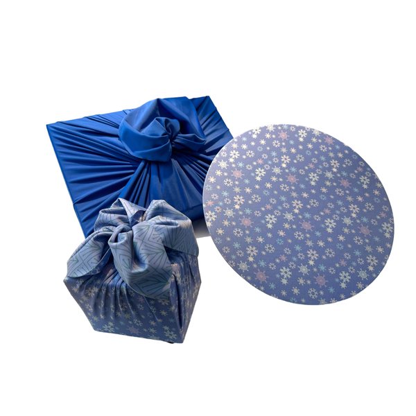 SHIKIWRAP Reusable Cloth Gift Wrap – Set of 3, Snowflakes/Pine & Deep Blue Eco-Friendly, Reversible, Stretchy Furoshiki Fabric Wrap for Birthday Gifts, Holidays, Special Occasions & Sustainable Living