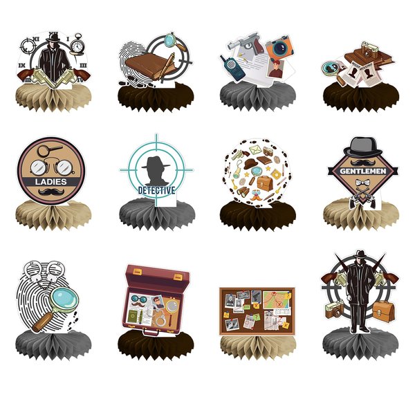 12 PCS Detective Honeycomb Centerpieces for Table Decor, Mystery Detective Table Decorations Table Toppers for Men Women Detective Party Decorations Detective Birthday Party Supplies