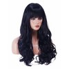 NJJYXH 26 Inches Natural Black Wigs for Women Long Black Wavy Wig with Neat Bangs Synthetic Natural Brunette Wig for Cosplay,Halloween,Daily Use