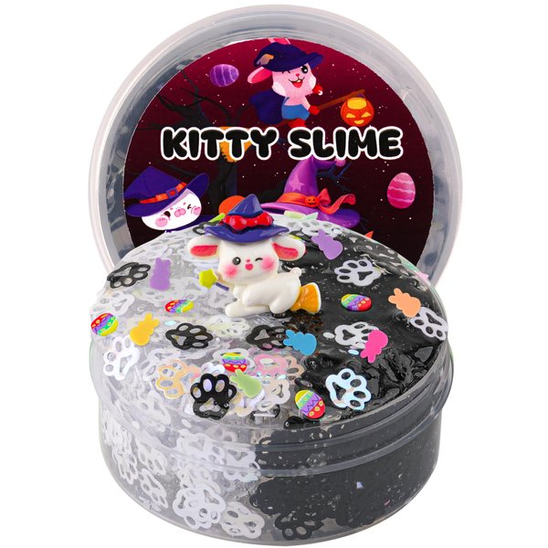 Black & White Cat's Paw Glitter Sequins Slime, Good Stretchy Crunchy Slime, Slime Party Favors for Kids, Slime Sensory Toys, Girls Gifts & Boys Gifts for Birthday Easter Hallowmas Christmas Slime