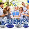 8Pcs Blue 90th Birthday Decorations Navy Blue Silver Happy 90th Birthday Table Honeycomb Centerpieces for Table Decor 90th Birthday Table Topper for Men Women 90th Birthday Anniversary Party Supplies