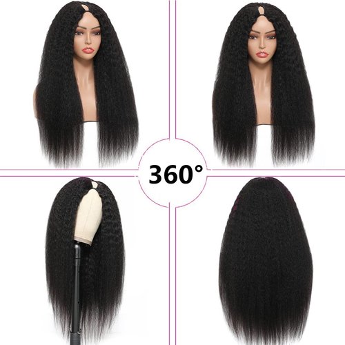 V Part Wig Human Hair Kinky Straight Human Hair Wigs for Black Women 150% Density Yaki V Part Wig Human Hair Upgrade U Part Glueless Full Head Clip In Half Wig V Shape Wigs Yaki Straight Human Hair Wig 20 inch