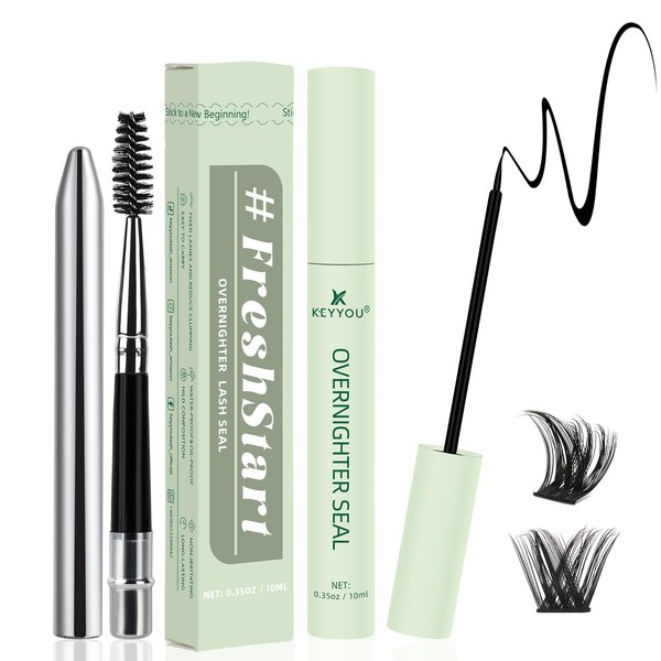 Overnighter Lash Sealer 10ML Lash Seal for Lash Clusters KEYYOU Lash sealant Extend Lash Wear Up to 14 Days Long Lasting Waterproof Black Sealer