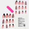 French Tip Press on Nails Medium Almond Fake Nails Gold Line with Leopard Print Design Pink False Nails Acrylic Full Cover Artificial Nails Glossy on Nails Stick on Nails for Women Manicure Art 24Pcs