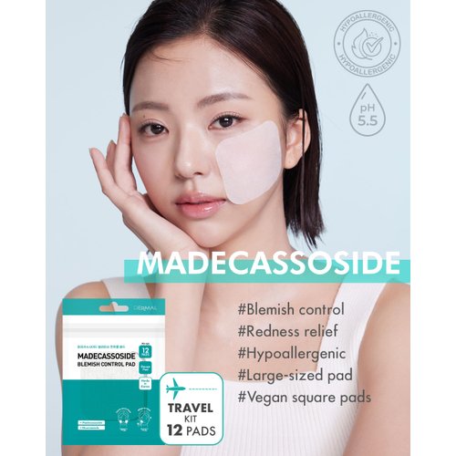 DERMAL Madecassoside Blemish Control Pad - Korean Toner Pad for Blemish & Tone Improvement with Centella Asiatica - Vegan Gauze Tencel Square Pads - Travel Kit 12 Pads, 3 Pack (Total 36 Pads)