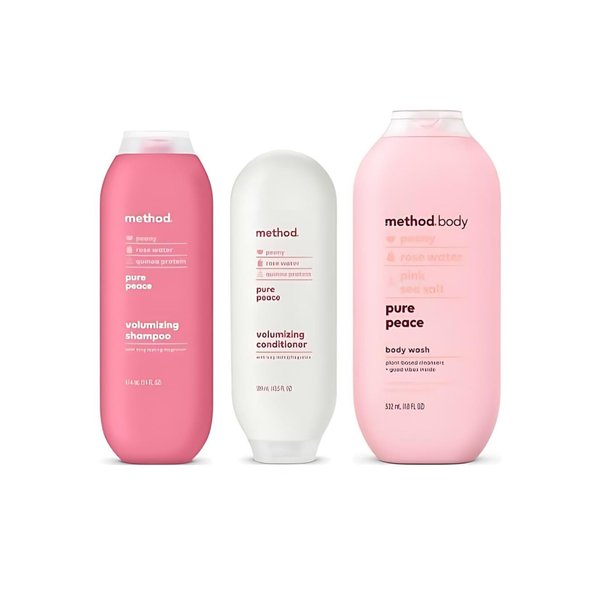 Method Pure Peace Shower Set, Includes 1 shampoo, 1 Conditioner, and 1 Body Wash 3 ct.