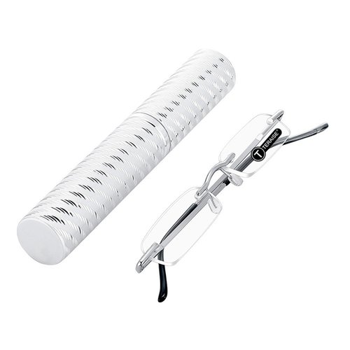TERAISE Upgrade Lightweight Reading Glasses Frameless Readers clear lens for Men and Women w/Pen Clip Tube Case (2.5X)