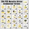 Partywind 204 PCS Metallic Glitter Graduation Temporary Tattoos for Class of 2024, Graduation Party Supplies Decorations for College/Middle School/High School, Congrats Grad Accessories Decor