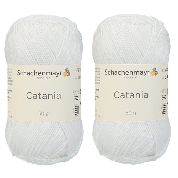 [ Set of 2 Skeins ] SMC Catania Originals 100% Mercerized Cotton Yarn, Total 3.52 Oz. Each 1.76 Oz (50g) / 136 Yrds (125 m) Amigurumi Yarn Fine-Sport 2 (106 White)