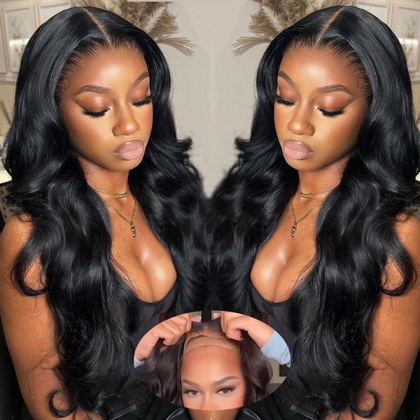 K KF BEAUTY U 6x4 HD Lace Wear and Go Glueless Wigs Human Hair Pre Plucked Pre Cut Body Wave Lace Front Wigs Human Hair With Elastic Band Breathable Cap Friendly to Beginners 180% Denisty 26inch