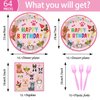 64pcs Dog Party Supplies,Puppy Birthday Party Tableware Set,Pink Puppy Face Plates Napkins Forks for Girls Kids Dog Puppy Birthday Paw Prints Party Decor,Serves 16