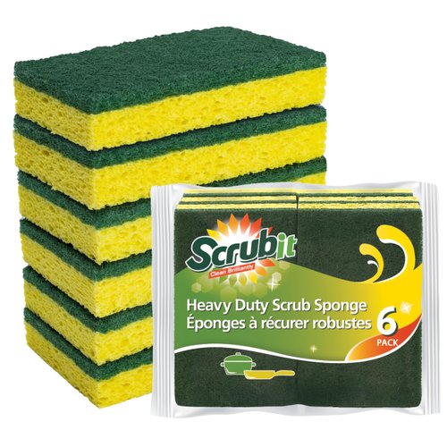 SCRUBIT Heavy Duty Scrub Sponge - Made from Tough Cellulose - Eco Friendly - Lasts for Months of Heavy Duty Kitchen Cleaning (12 Pack)