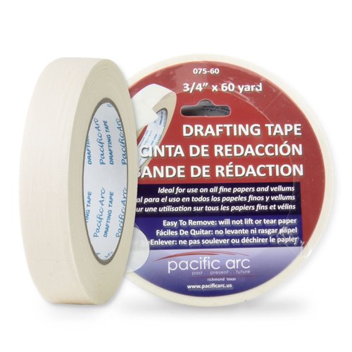 Pacific Arc Drafting Tape, 3/4 in. x 60 yd. roll. Multiple Uses and Surfaces. Easy Removal, Residue Free. Office, Drafting, Painting, Art or Home use.
