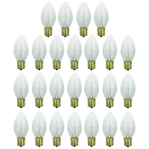 Sunlite Incandescent C9 Colored Night Light Bulb, 7 watts, 120 Volts, Intermediate E17 Screw Base, 2000 Rated Hours, Christmas-Lights Nightlight, Clear, 25 Pack