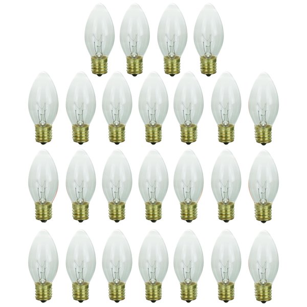 Sunlite Incandescent C9 Colored Night Light Bulb, 7 watts, 120 Volts, Intermediate E17 Screw Base, 2000 Rated Hours, Christmas-Lights Nightlight, Clear, 25 Pack