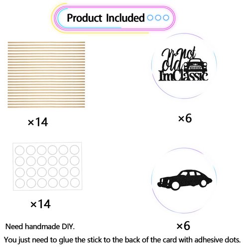 12Pcs I Am Not Old I Am Classic Centerpiece Sticks, Classic Car Party Decoration, Vintage Car Birthday Cake Topper, Funny Birthday Anniversary Party Supplies Black