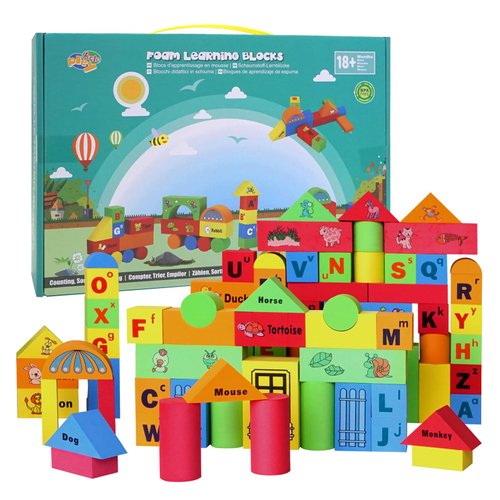 Pleykele ABC Foam Learning Blocks for 2 3 4 Years Old Toddler, Alphabet Letters Soft Stacking Blocks Set, Sensory & Montessori Toys for Preschoolers 2-4