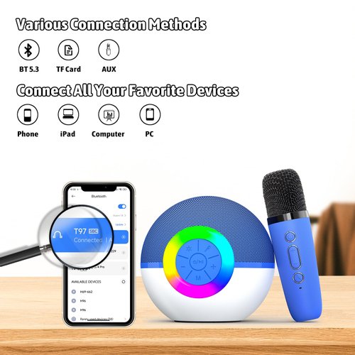 Heroange Karaoke Microphone Machine Toys for Kids Adults, Mini Portable Bluetooth Speaker with Wireless Mic, Christmas Birthday Gifts for Boys Girls Ages 3 4 5 6 7 8 9 10 11 12+ Year (Blue-2 Mics)