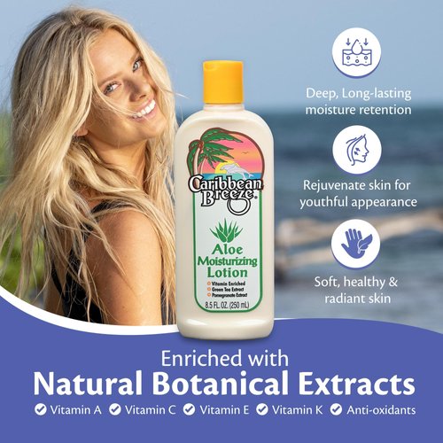 Caribbean Breeze Aloe Moisturizing Lotion, Aloe Vera Lotion for Body, Vitamin Enriched Aloe Lotion with Green Tea and Pomegranate, 8.5 oz (250 ml)