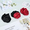 Yonchic 3-Piece Rose Satin Silk Scrunchies, Flower Elastics Hair Tie for Women Jewelry Rubber Band Ponytail Holders for Girls, Hair Accessories (Red, Black)
