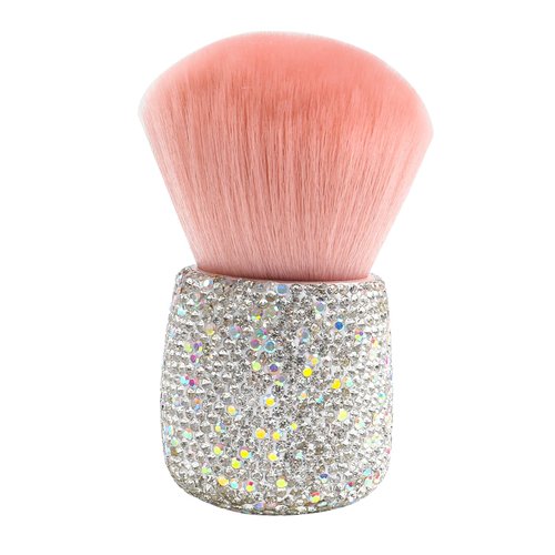 ANGNYA Nail Dust Brush with Shiny Rhinestones, Fluffy Dust Brush for Acrylic Nails Soft Dip Powder Remover Makeup Brush Clean Up Tools Nail Art Brush (Pink)