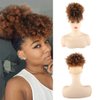 Aisaide Afro Puff Drawstring Ponytail for Black Women Short Afro Kinky Curly Ponytail Extension Bun with Bangs Clip in Hair Extensions Pineapple Synthetic Brown Ponytail with Two Clips(1B/30)
