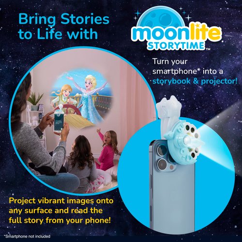 Moonlite Storytime Mini Projector with 10 Princesses Stories, A Magical Way to Read Together, Digital Storybooks, Fun Sound Effects, Learning Gifts for Kids Ages 1 and Up