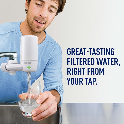 Brita Water Filter for Sink, Complete Faucet Mount Water Filtration System for Tap Water, Reduces 99% of Lead, White