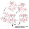 1 PCS Happy Birthday Cake Topper Glitter Happy Birthday Cake Pick Bunting Decor for Anniversary Celebrating Happy Birthday Party Cake Decorations Supplies Light Pink