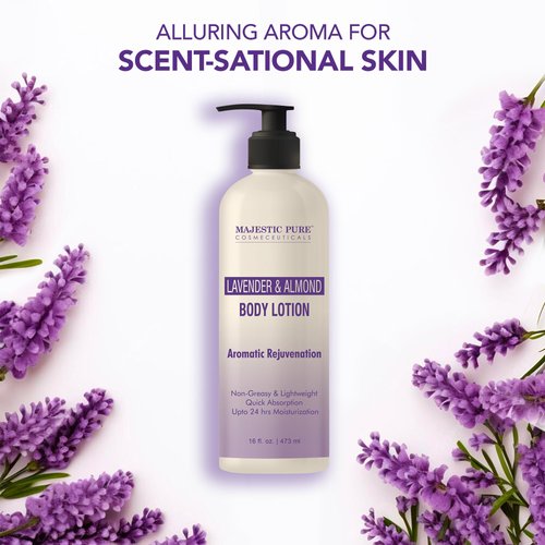MAJESTIC PURE Lavender & Almond Body Lotion with Aloe Leaf Extracts | Nourishing & Moisturizing | Quick Absorbing, Lightweight & Non Greasy | For All Skin Types | For Women & Men | 16fl oz