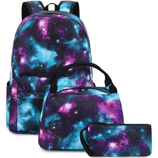 CAMTOP School Backpacks for Teen Girls Galaxy Backpack and Lunchbox Set for Kids Laptop Book Bag (Y0060-3/Galaxy Blue)